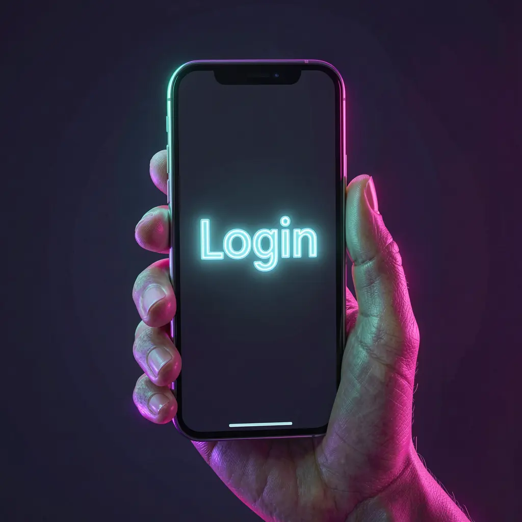 Modern smartphone displaying the JOM98 login screen with bright text over a blurred casino background representing secure access for Malaysian users